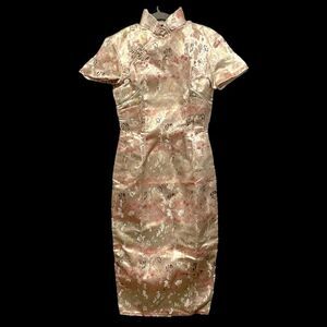 Vintage 60’s Styles Tailors Satin Floral Qipao Cheongsam Dress